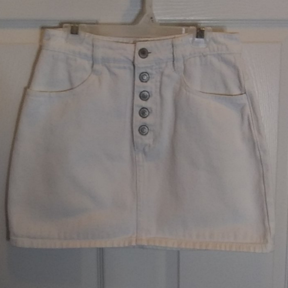 John Galt white denim buttonfly mini skirt